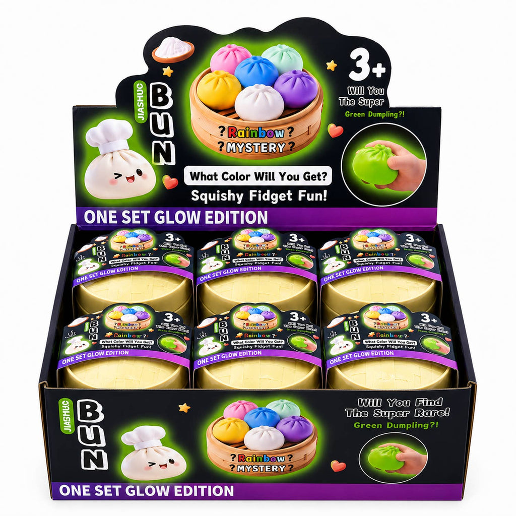 Glow-in-the-Dark Dumpling Squishy Mystery Box Display
