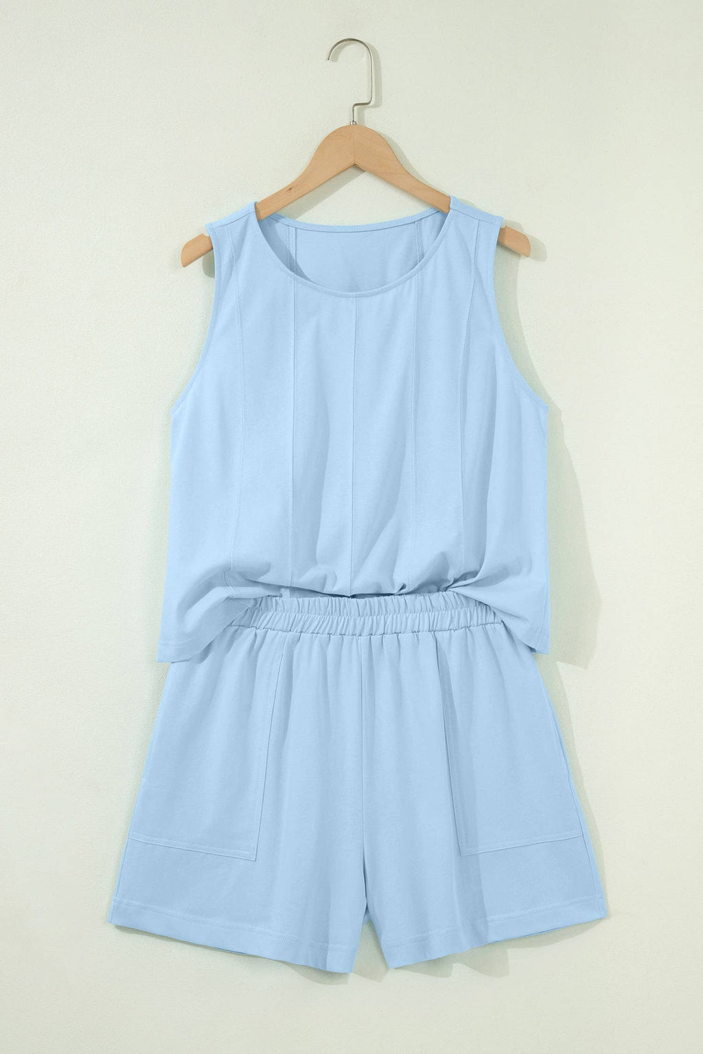LAS Stitched Detail Loose Tank Top 2pcs Short Set (S-XL)