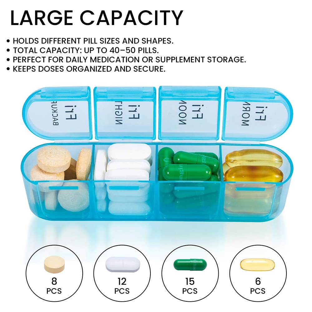 Large Weekly Pill Organizer–7Day/4Times Daily Removable Case