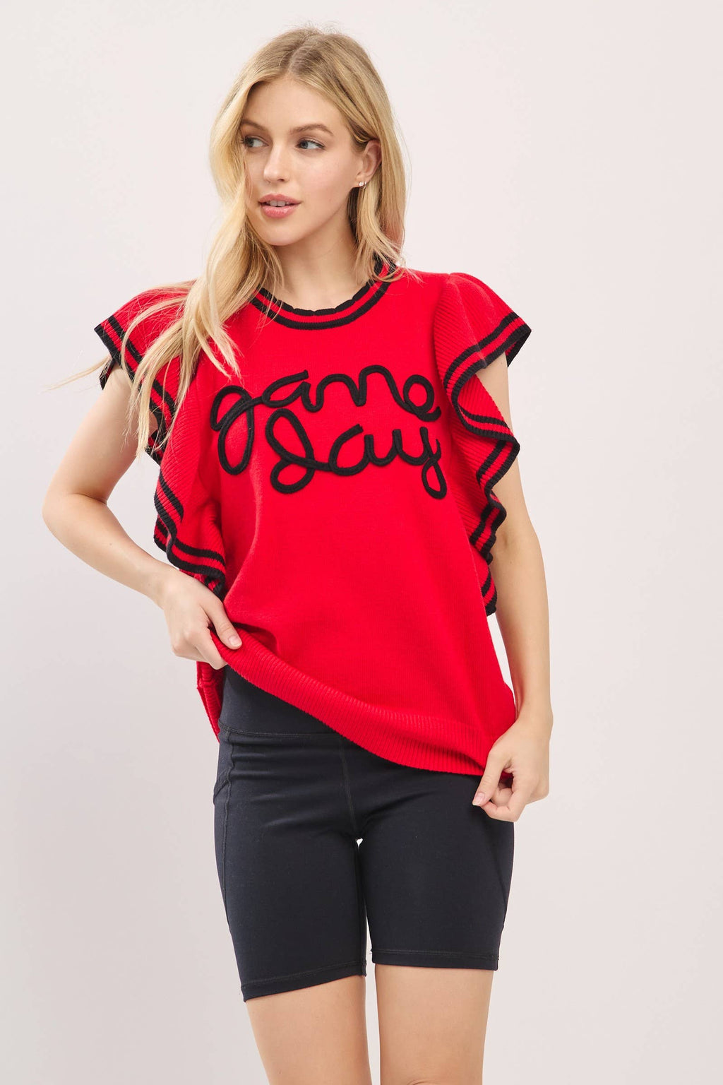 Ruffle Sleeve Varsity Gameday Knit Top