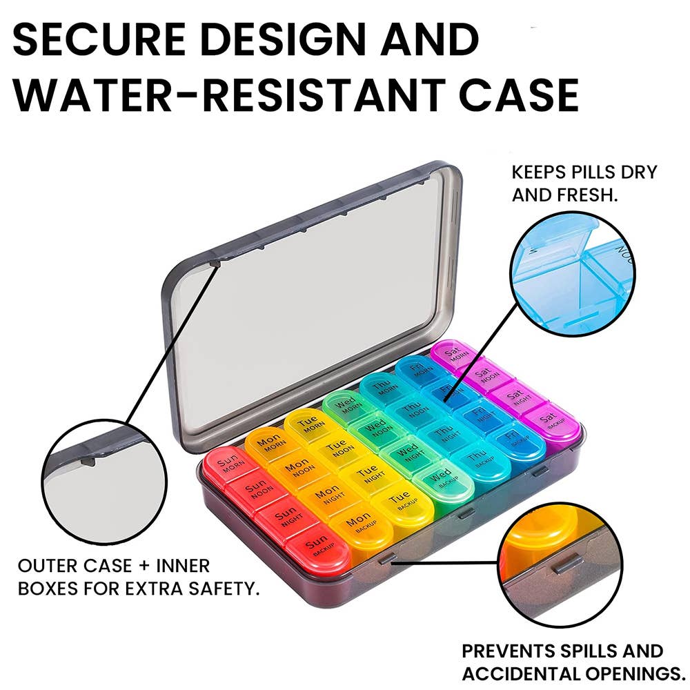 Large Weekly Pill Organizer–7Day/4Times Daily Removable Case