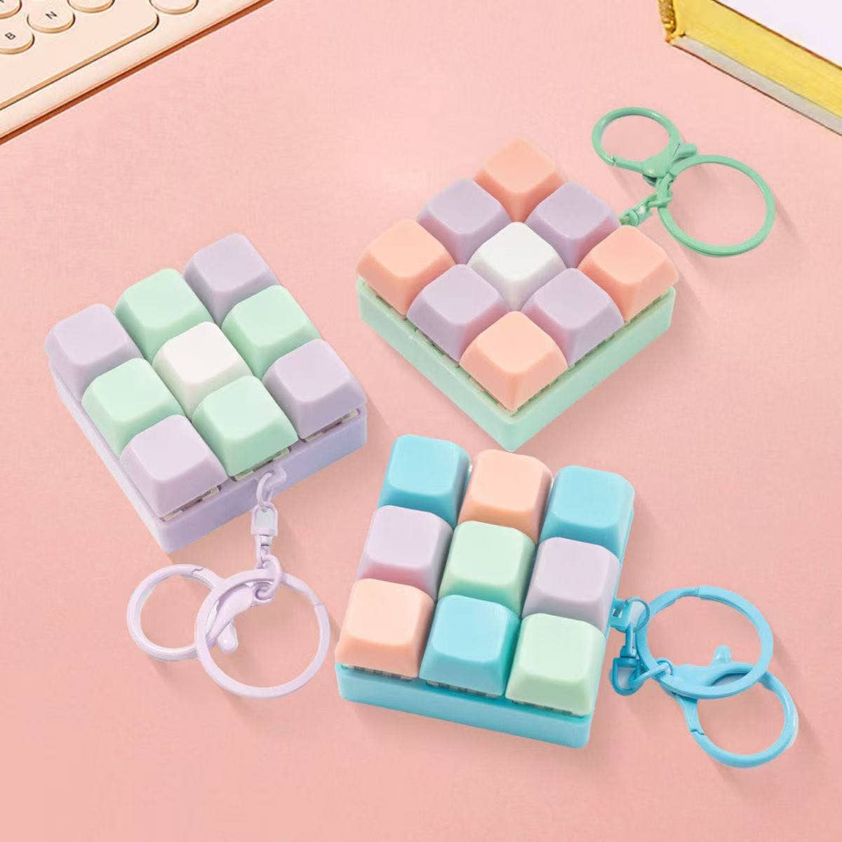 Finger Press Button Cube Squishy Keyboard Keychain Stress Relief Toy