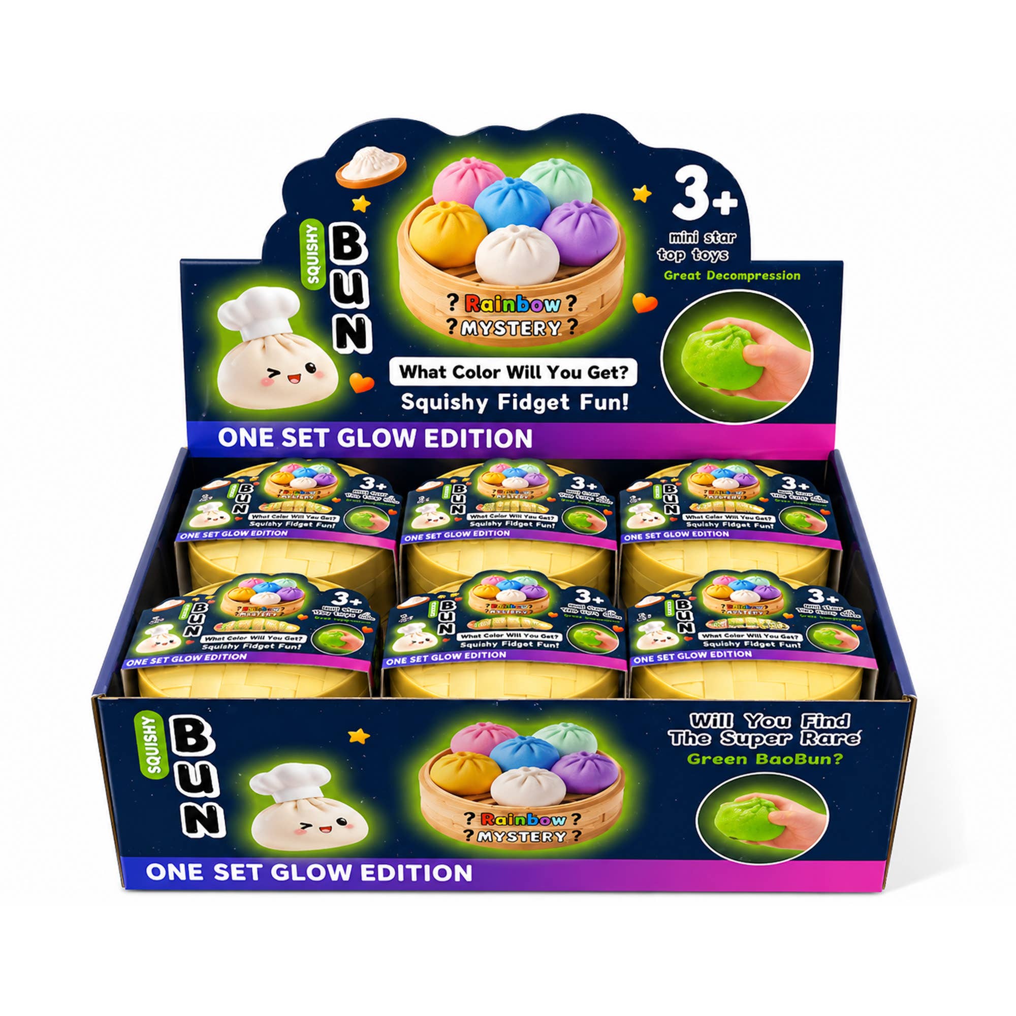 Glow-in-the-Dark Dumpling Squishy Mystery Box Display
