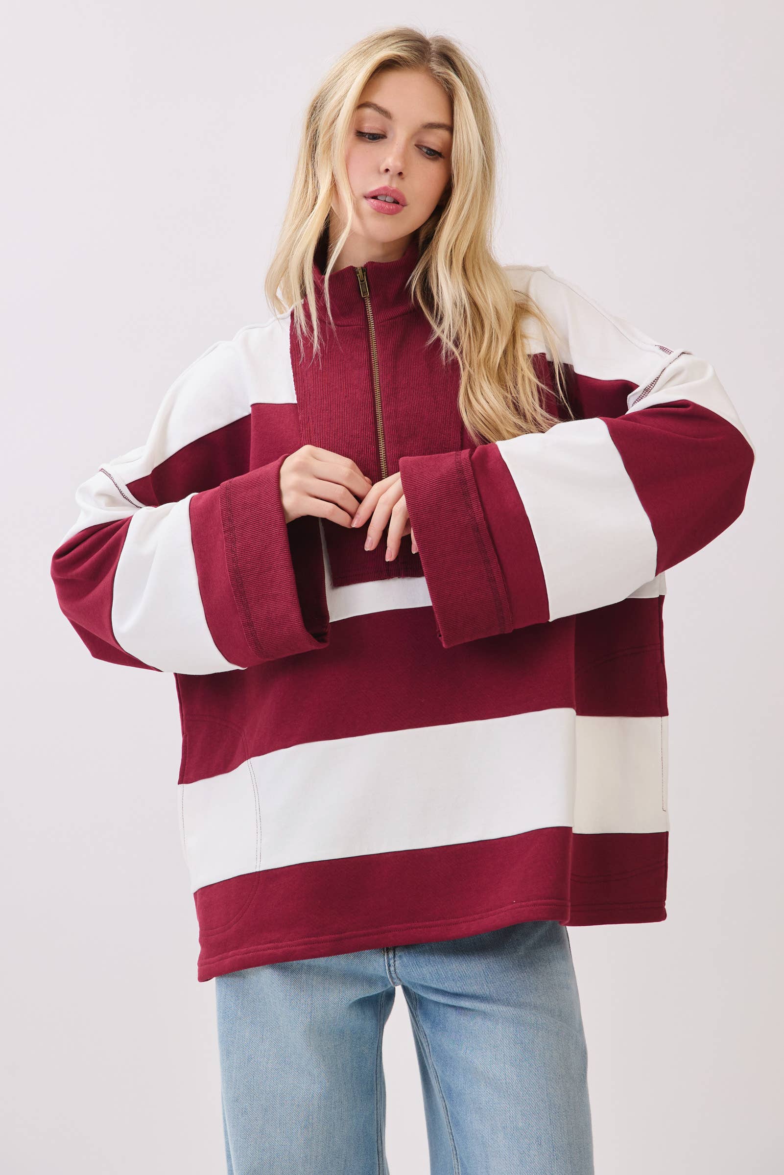 Varsity Stripe Zip Pullover