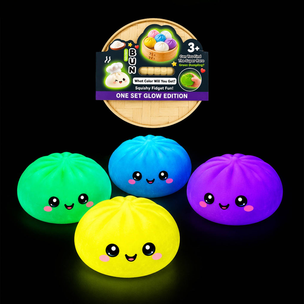 Glow-in-the-Dark Dumpling Squishy Mystery Box Display