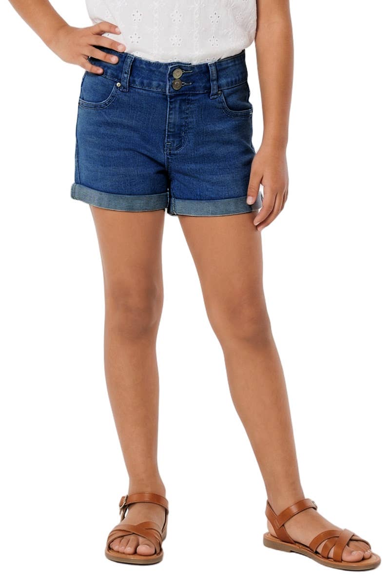 GDS-22-89112B Girls Denim Short w/ 2 Buttons & Roll-Up Hem