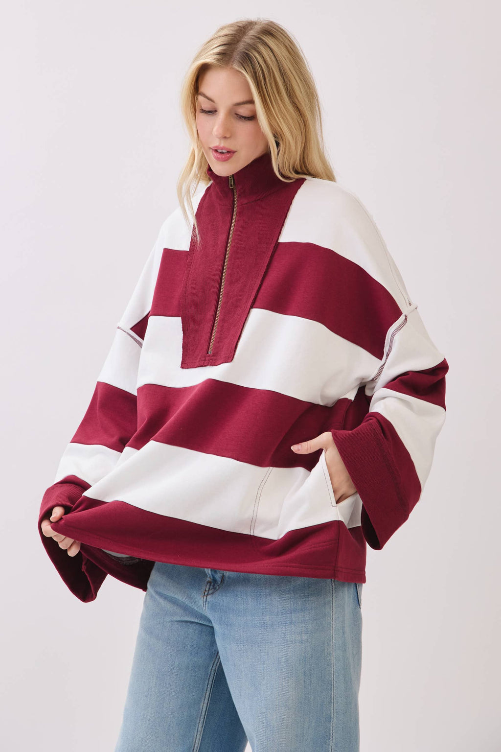 Varsity Stripe Zip Pullover