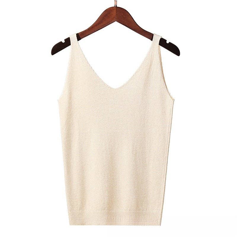 Shimmering V-Neck Sleeveless Knit Tank Top
