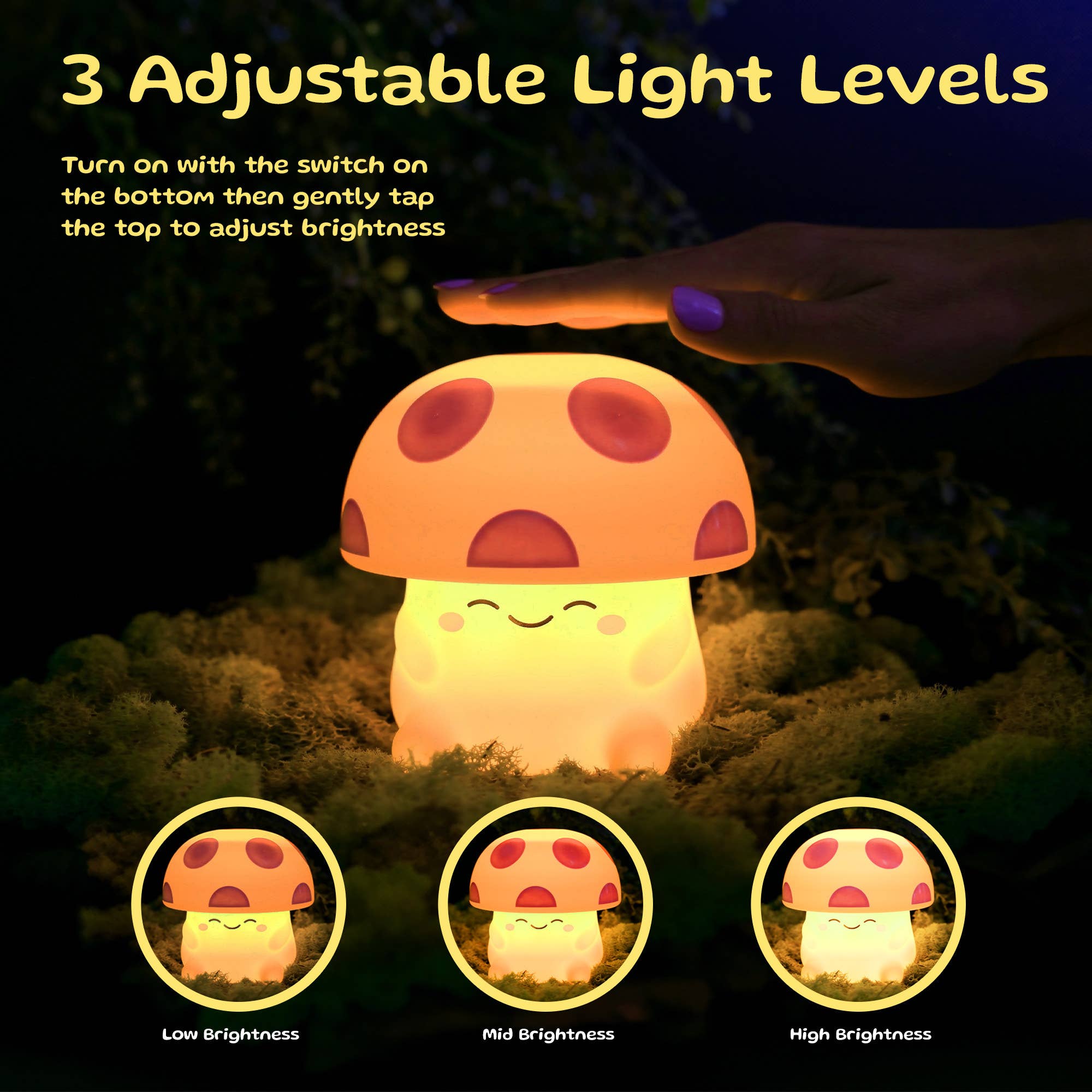 Mushi Ambient Mushroom Night Light - Squishy Silicone USB-C