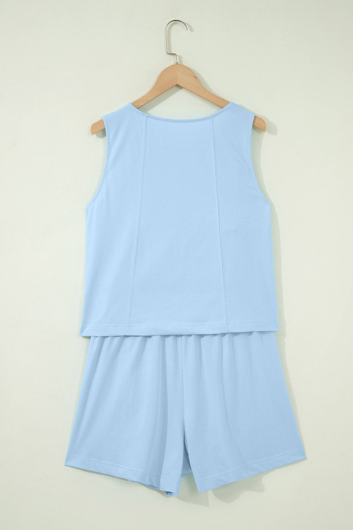 LAS Stitched Detail Loose Tank Top 2pcs Short Set (S-XL)