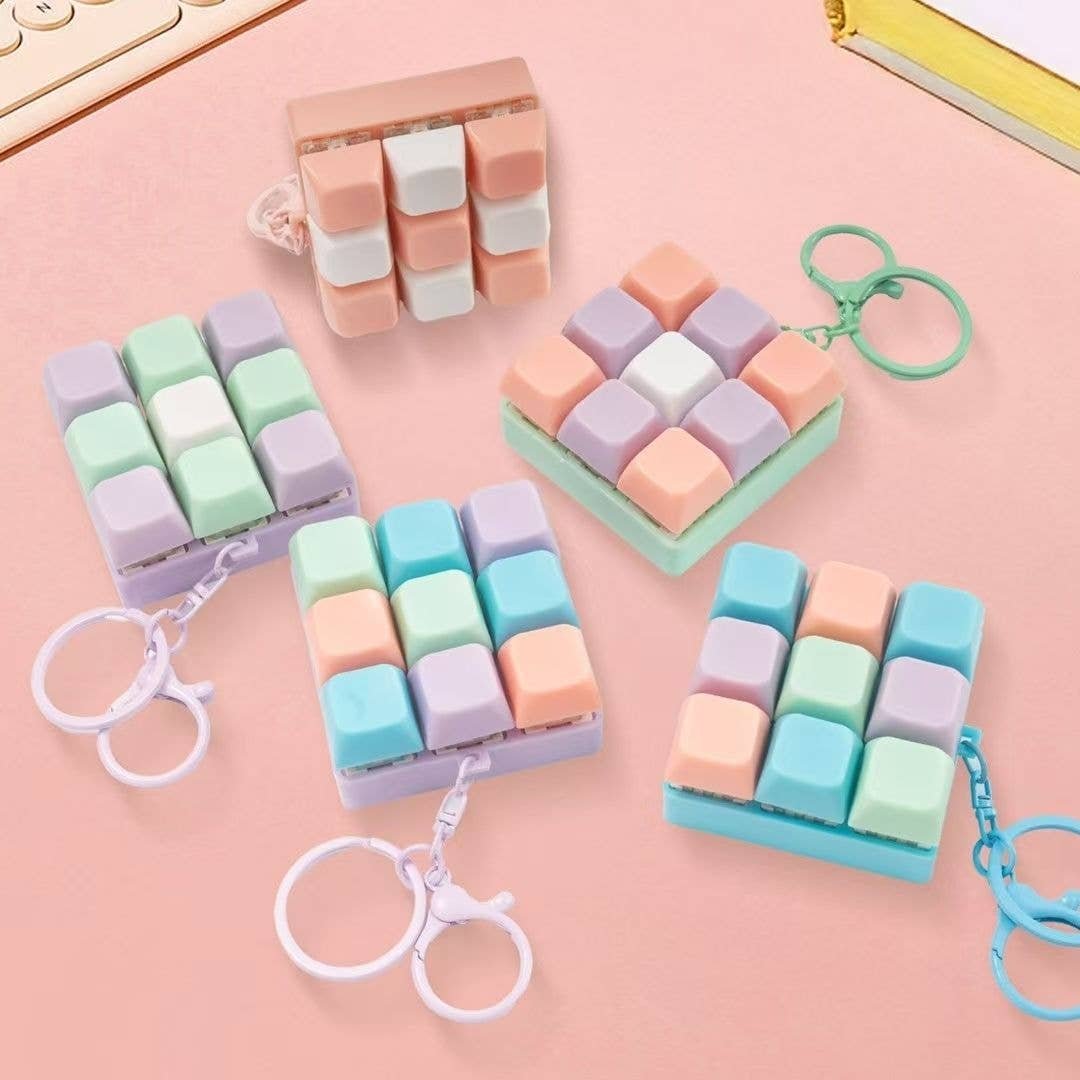 Finger Press Button Cube Squishy Keyboard Keychain Stress Relief Toy