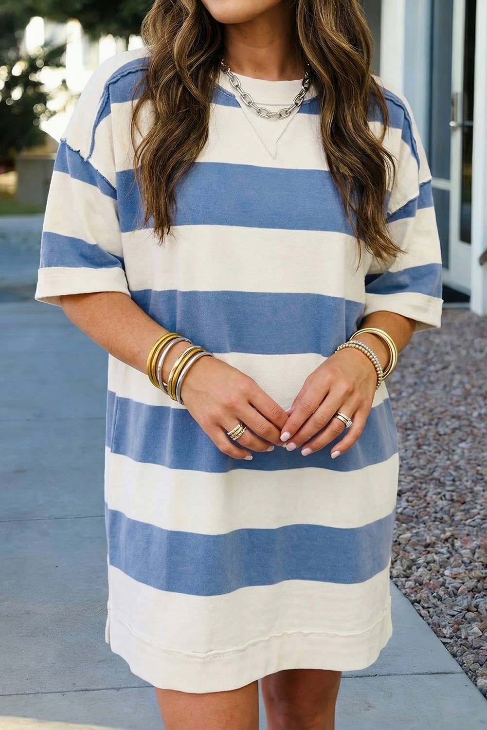 Raw Seam Shoulder Detail Casual Tee Dress