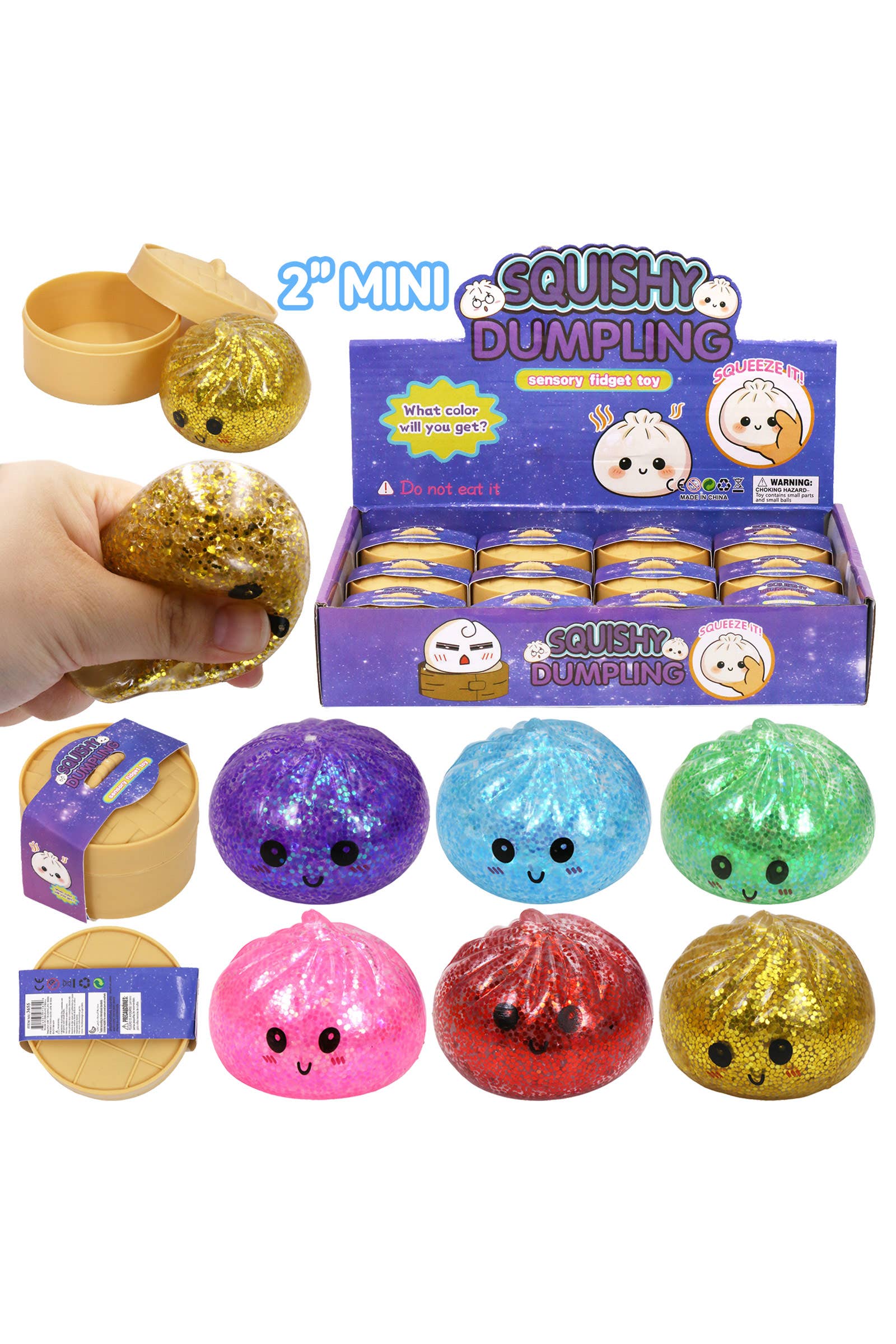 Mini Dumpling Glitter Water Bead Filled Squishy - 2 Inch
