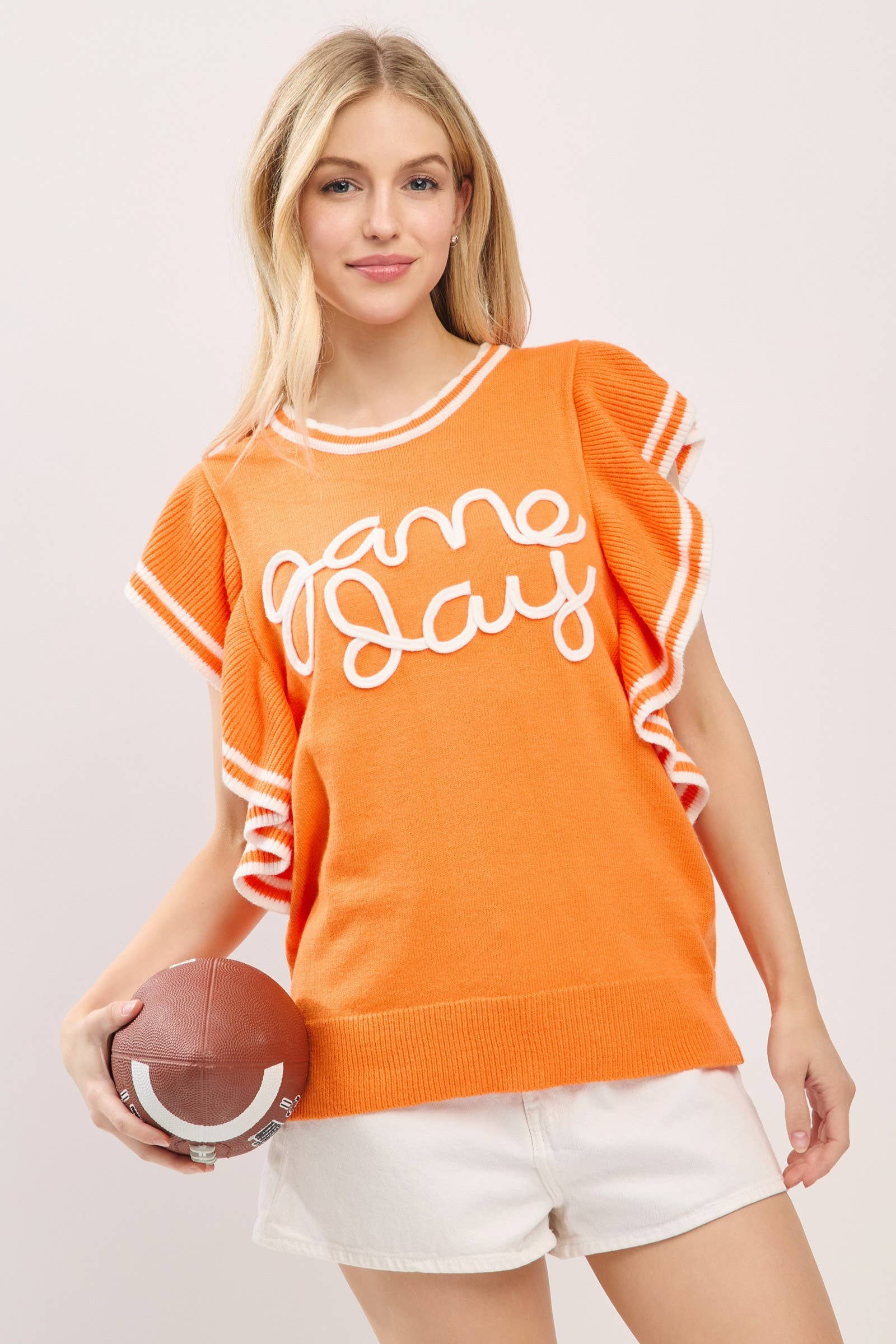 Ruffle Sleeve Varsity Gameday Knit Top