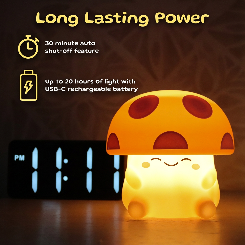 Mushi Ambient Mushroom Night Light - Squishy Silicone USB-C